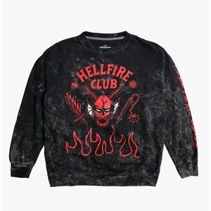 NEW‎ STRANGER THINGS HELLFIRE CLUB Black Acid PULLOVER Sweatshirt Unisex Med